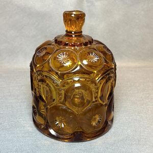 LE Smith Jar w/Lid Moon and Star Jardiniere 6in Small Amber Art Glass Vintage